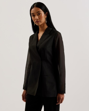 Blazer Ted Baker Oversized Sheer Sleeve Organza Noir Femme | MWB-20510560